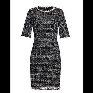 NWT Teri Jon black/white tweed pearl trim dress size 8 Chanel-like!
